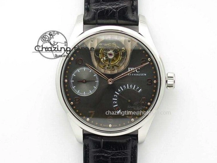 MIROTIME 1222 Portuguese Tourbillon IW504602 RG ZF Best Edition White Dial on Brown Leather Strap Stretchable 7178